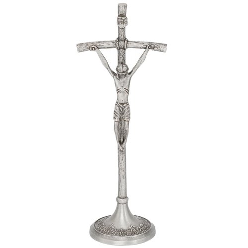 Krzyż papieski 31cm - stojący - stare srebro