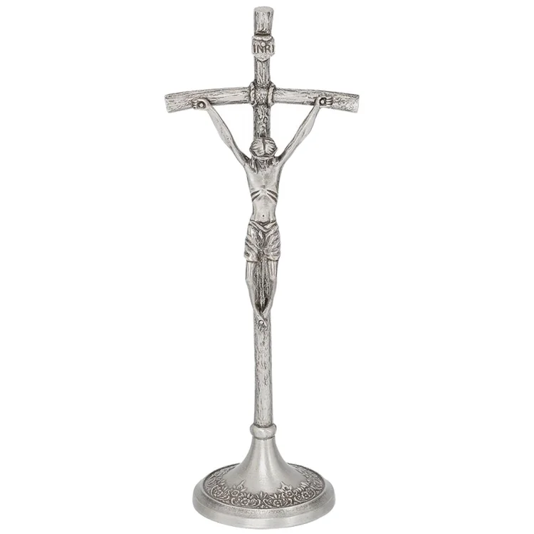 Krzyż papieski 31cm - stojący - stare srebro