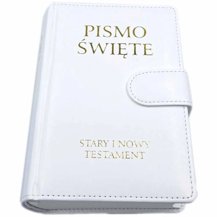 Pismo Święte ST i NT biała ekoskóra + GRAWER