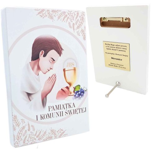 Obrazek pamiątka I Komunii dla chłopca - lakierowany - grawer