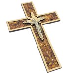 Krzyż wiszący z bursztynem 20 cm