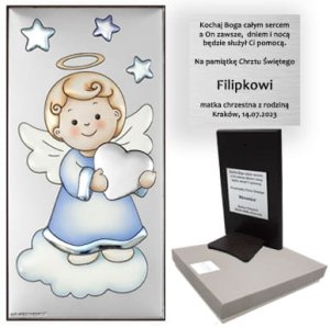 Aniołek z serduszkiem - srebrny obrazek dla chłopca