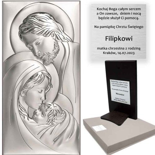 Obrazek srebrny z grawerem - Święta Rodzina - 6380