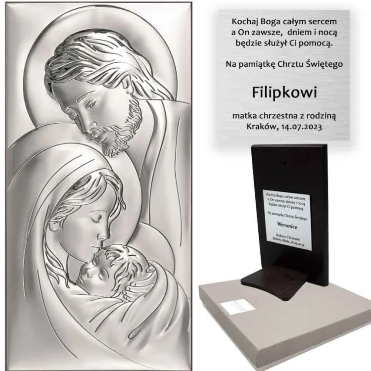 Obrazek srebrny z grawerem - Święta Rodzina - 6380