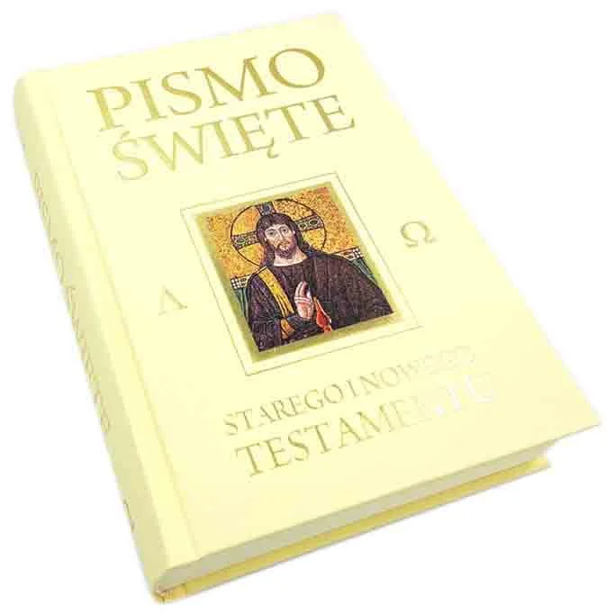 Pismo Święte z dedykacją - kremowe - I Komunia Święta