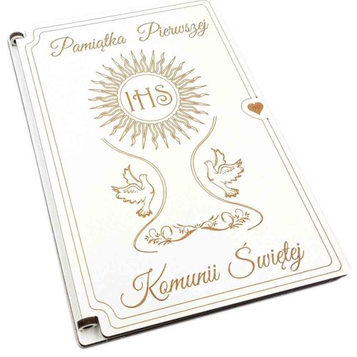 Kartka na I Komunię Świętą - drewniana - z aniołkiem