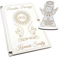 Kartka na I Komunię Świętą - drewniana - z aniołkiem