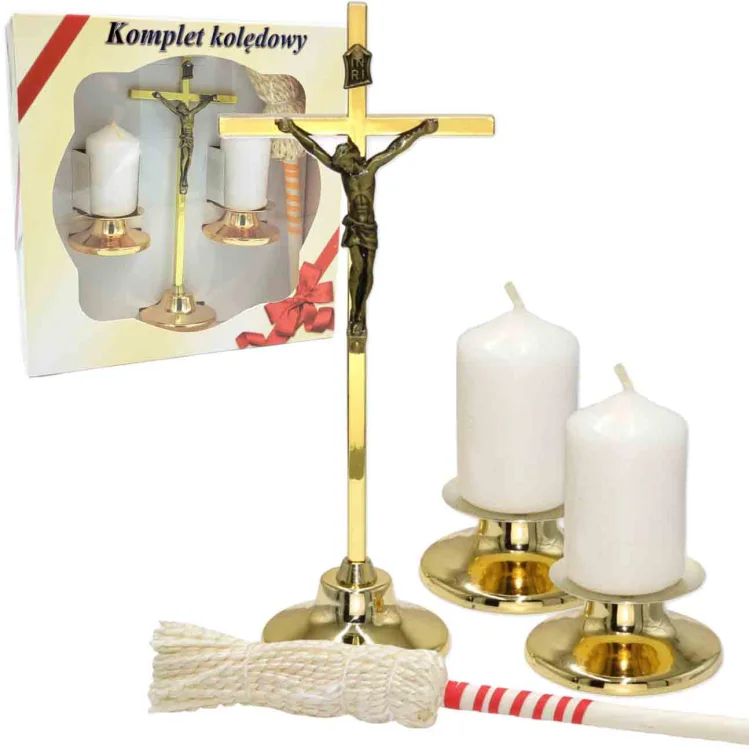 Komplet kolędowy h16 z kropidłem - złoty