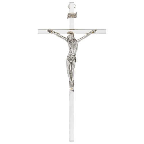 Krzyż wiszący- metalowy - srebrny- 26 cm