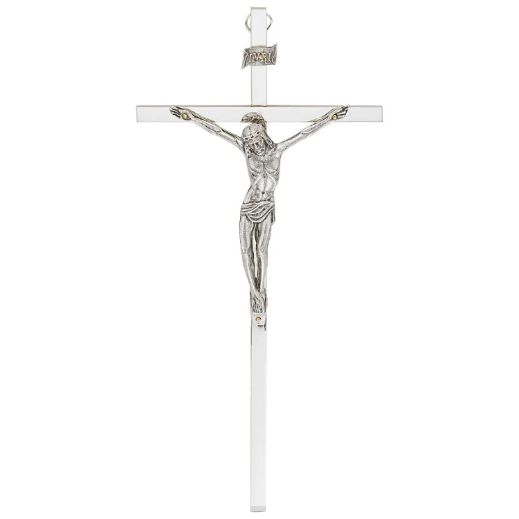 Krzyż wiszący- metalowy - srebrny- 26 cm