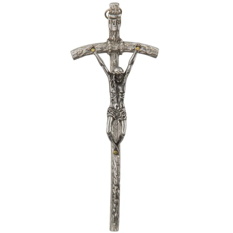 Krzyż papieski niklowany 14 cm