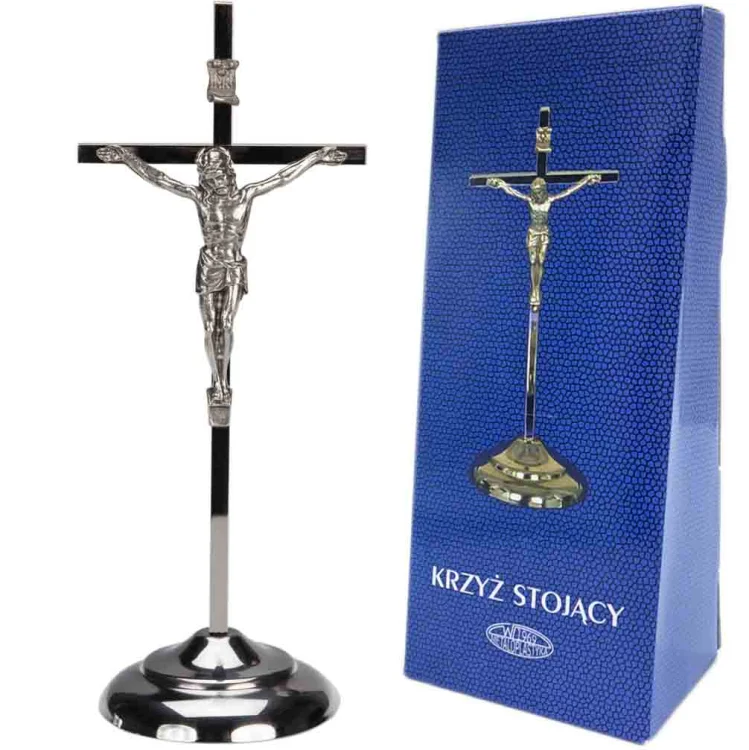 Krzyż stojący 19 cm - srebrny