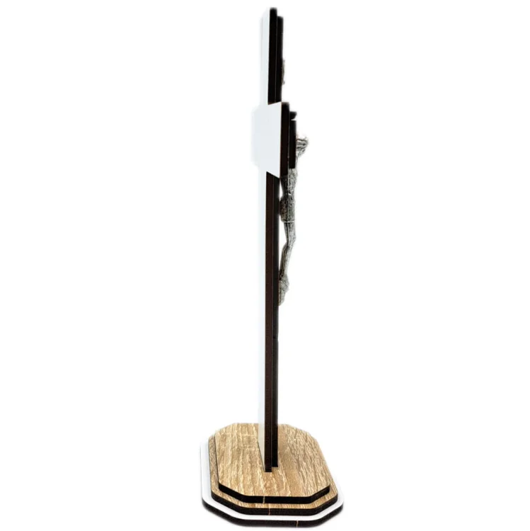 Krzyż stojący - stylowy 20 cm - brązowo-biały - bok
