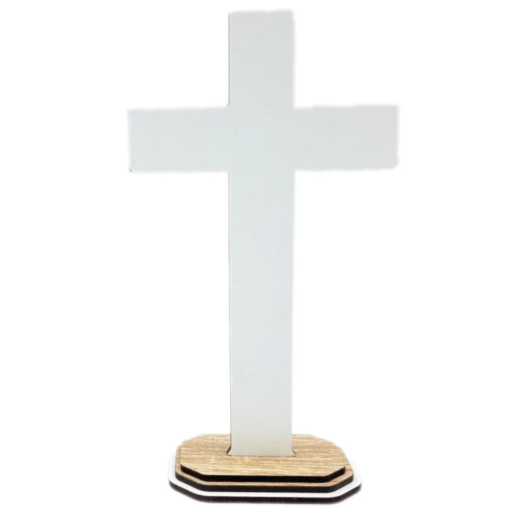 Krzyż stojący - stylowy 20 cm - brązowo-biały - tył
