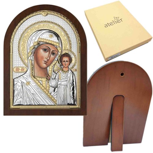 Ikona srebrzona Matka Boska Kazańska 16 cm