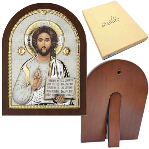 Ikona srebrzona Jezus Pantokrator 16 cm