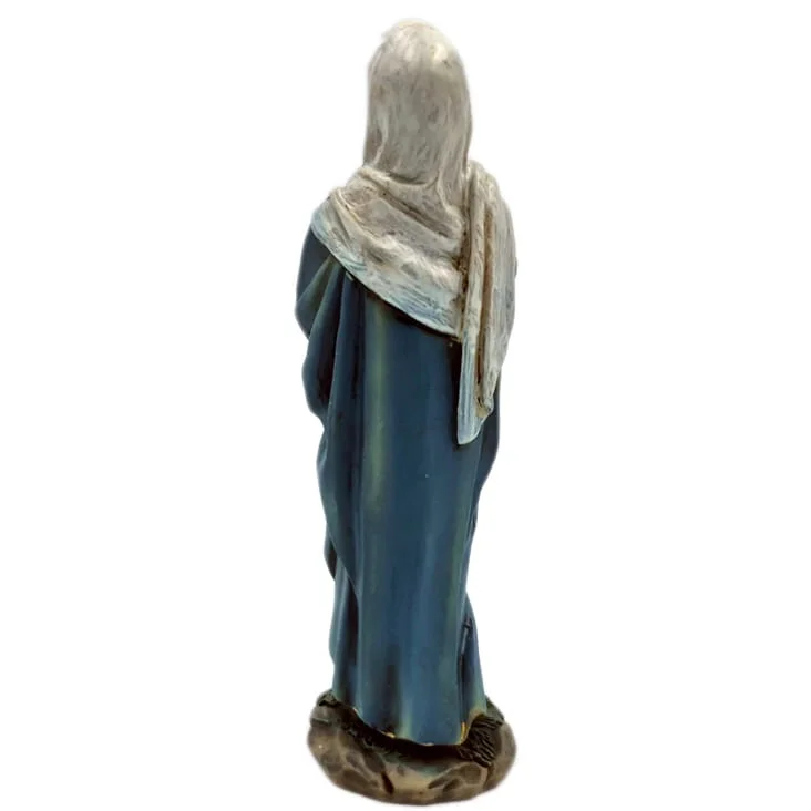 Figurka Matki Boskiej Bolesnej – 12 cm, ręcznie malowana, symbol siedmiu boleści, masa żywiczna. Figurka tyłem