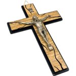 Krzyżyk do zawieszenia z pasyjką - 15,5 cm - brązowo czarny