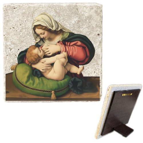 Matka Boska Karmiąca - obrazek na kamieniu 15 cm