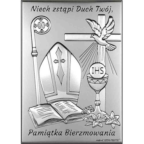 Srebrna pamiątka Bierzmowania - obrazek 6 cm x 9 cm