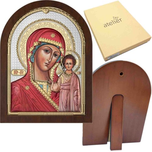 Ikonka srebrzona - Matka Boska Kazańska 12 cm