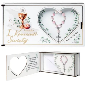 Pudełko z Różańcem - pamiątka I Komunii dla dziewczynki