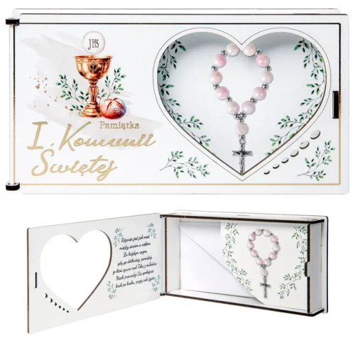 Pudełko z Różańcem - pamiątka I Komunii dla dziewczynki
