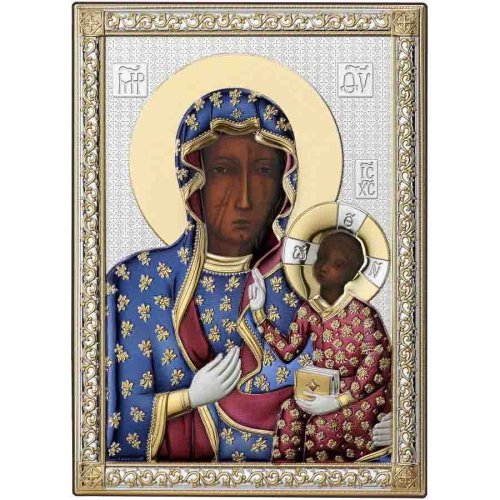 Ikona srebrzona - Matka Boska Częstochowska 13 cm x 18 cm