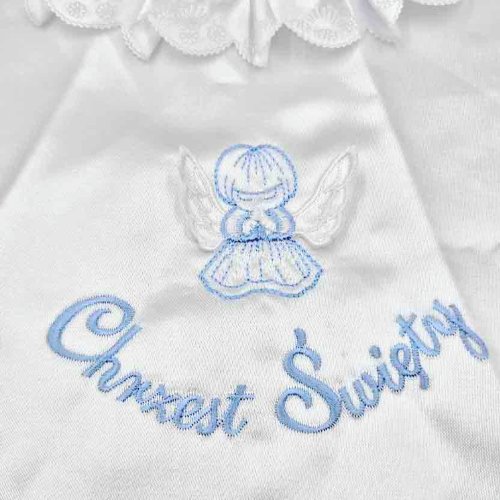Szatka do Chrztu Świętego - śliniak - niebieski aniołek - haft