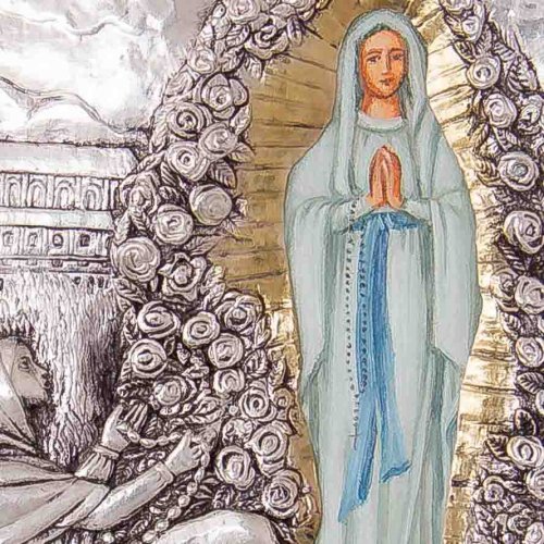 Ikona Matka Boża z Lourdes - srebrzona