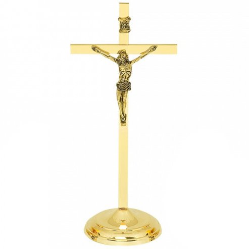 Krzyż stojący 26 cm - mosiądzowany - złoty