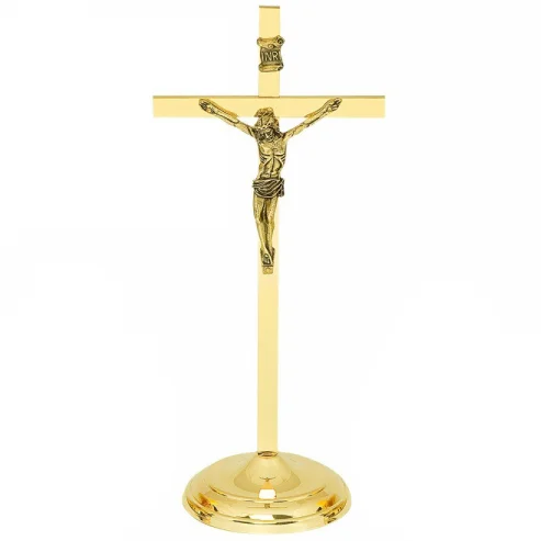 Krzyż stojący 26 cm - mosiądzowany - złoty