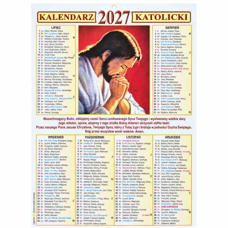 Kalendarz jednokartkowy 2027 - dwustronny