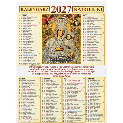 Kalendarz jednokartkowy 2027 - dwustronny