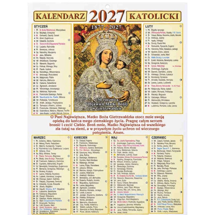 Kalendarz jednokartkowy 2027 - dwustronny