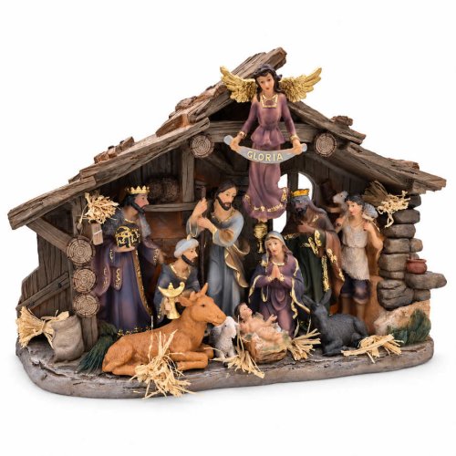 Szopka Bożonarodzeniowa z figurkami - 38 cm