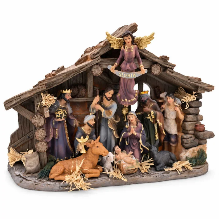 Szopka Bożonarodzeniowa z figurkami - 38 cm