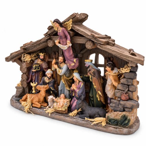 Szopka Bożonarodzeniowa z figurkami - 38 cm