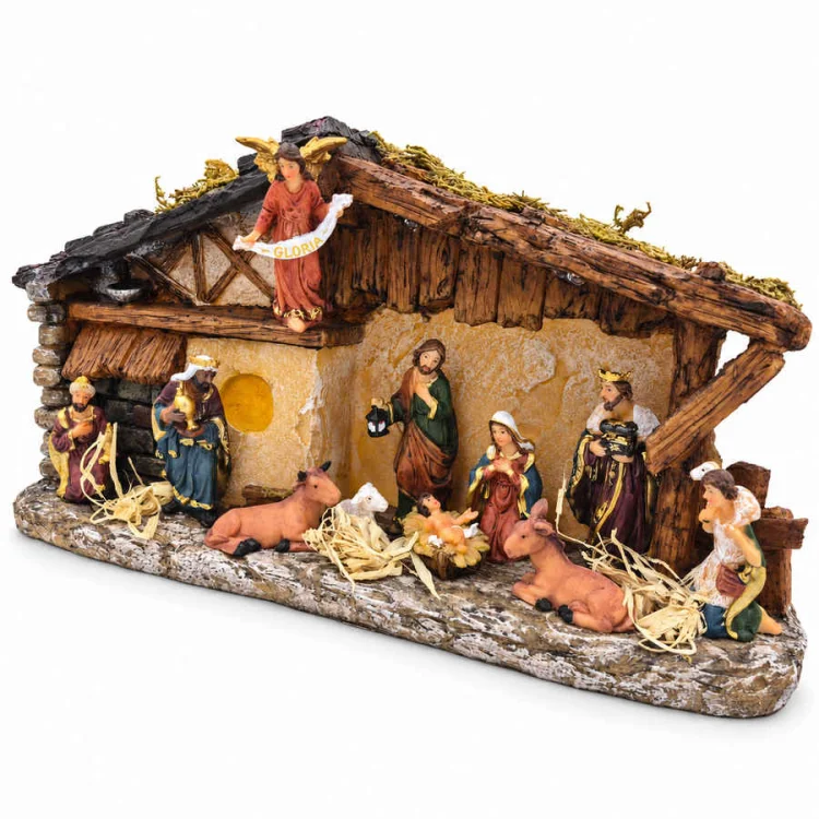 Szopka Bożonarodzeniowa z figurkami 36 cm - podświetlana