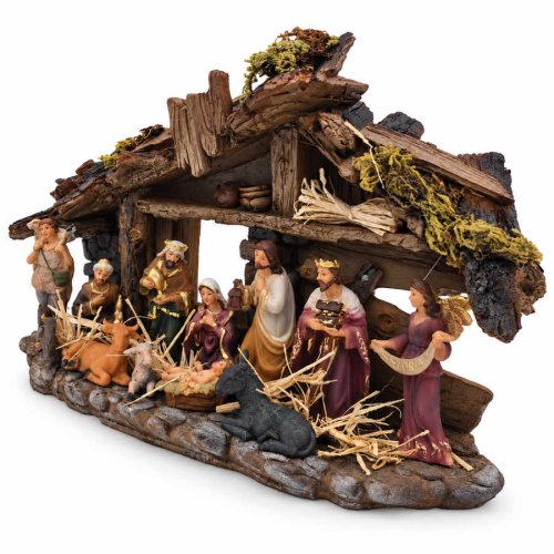 Szopka Bożonarodzeniowa z figurkami - 32 cm