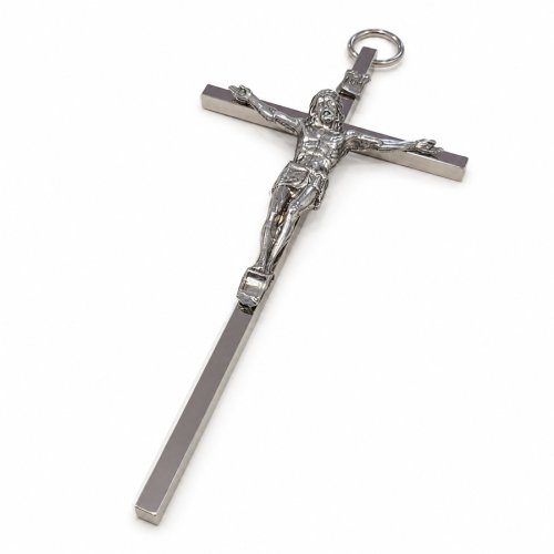 Krzyż wiszący 17 cm - metalowy - srebrny