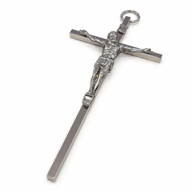 Krzyż wiszący 17 cm - metalowy - srebrny