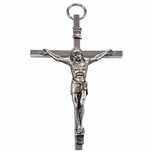 Krzyż wiszący 17 cm - metalowy - srebrny