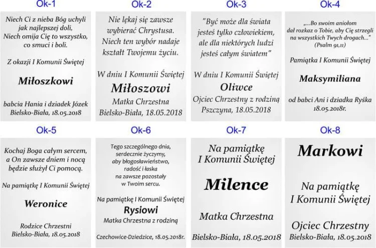 wzronik dedykacji na I Komunię Święta