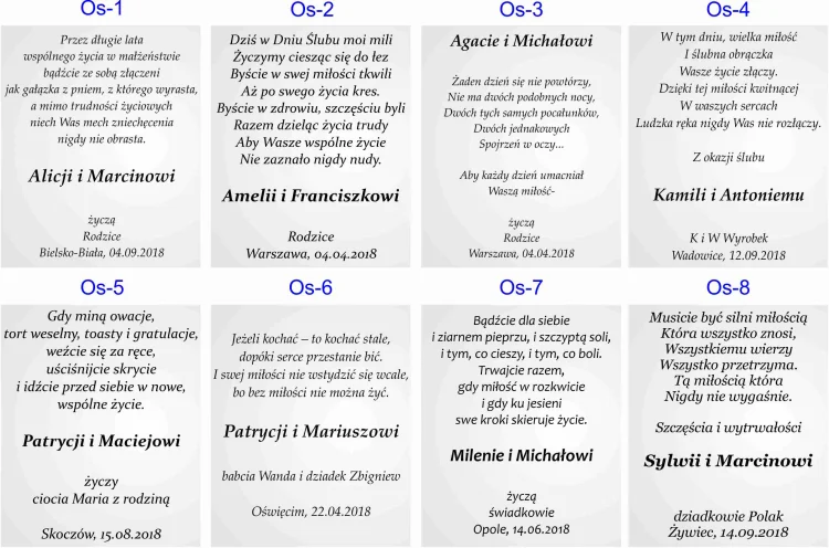 Wzornik dedykacji na Ślub