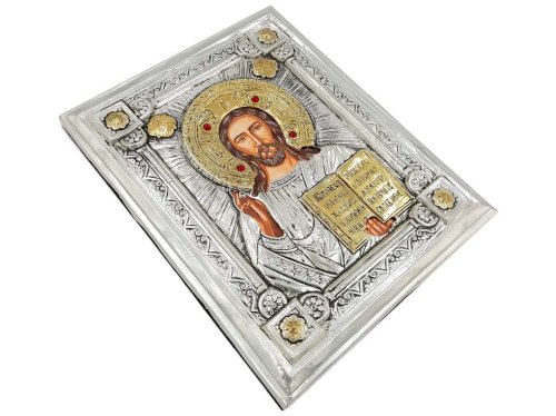 Jezus Pantokrator - ikona Ag+Au 21cm