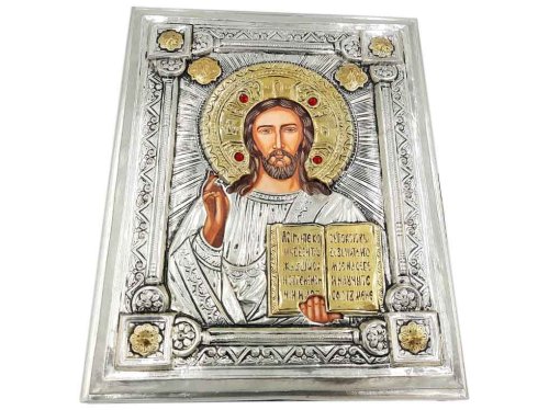 Jezus Pantokrator - ikona Ag+Au 21cm