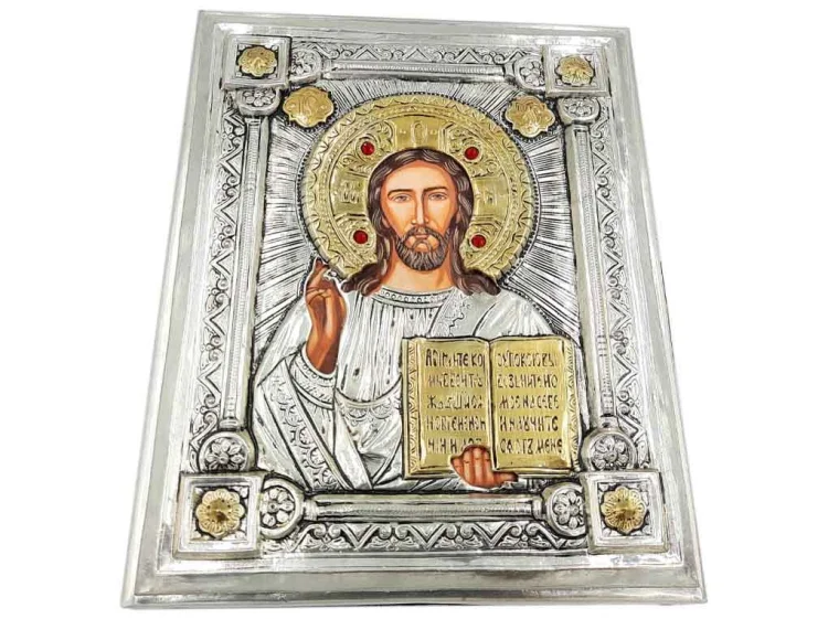 Jezus Pantokrator - ikona Ag+Au 21cm
