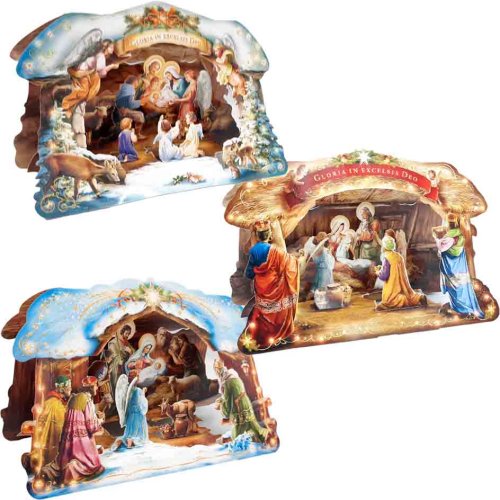 Przestrzenne szopki bożonarodzeniowe + koperta - 3 szt.