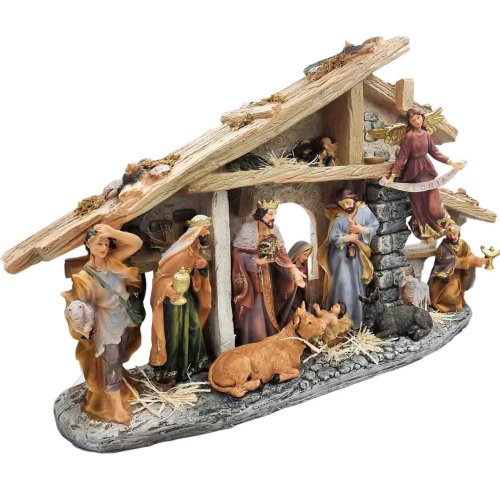 Duża Szopka Bożonarodzeniowa 40 cm z figurkami